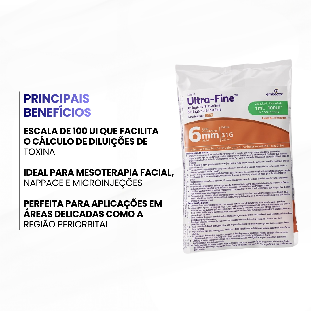 Pacote seringa de Insulina Ultra Fine EMBECTA - 0,3mL - 30ui - 31G - 6mm (escala de 1/2 unidade) 10un - imagem 2
