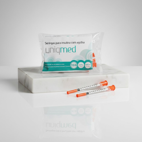 Pacote de Seringa p/ insulina - 1mL -  6mm x 0,25mm -  31g -  escala 2/2 - Uniqmed (10 Unidades)