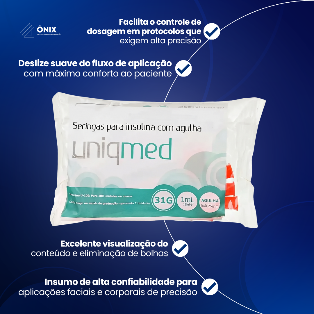 Pacote de Seringa p/ insulina - 1mL -  6mm x 0,25mm -  31g -  escala 2/2 - Uniqmed (10 Unidades) - imagem 3