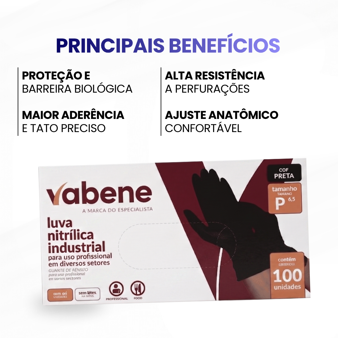 Luva Nitrilica Preta - Tamanho P (100UN) - Vabene - imagem 2